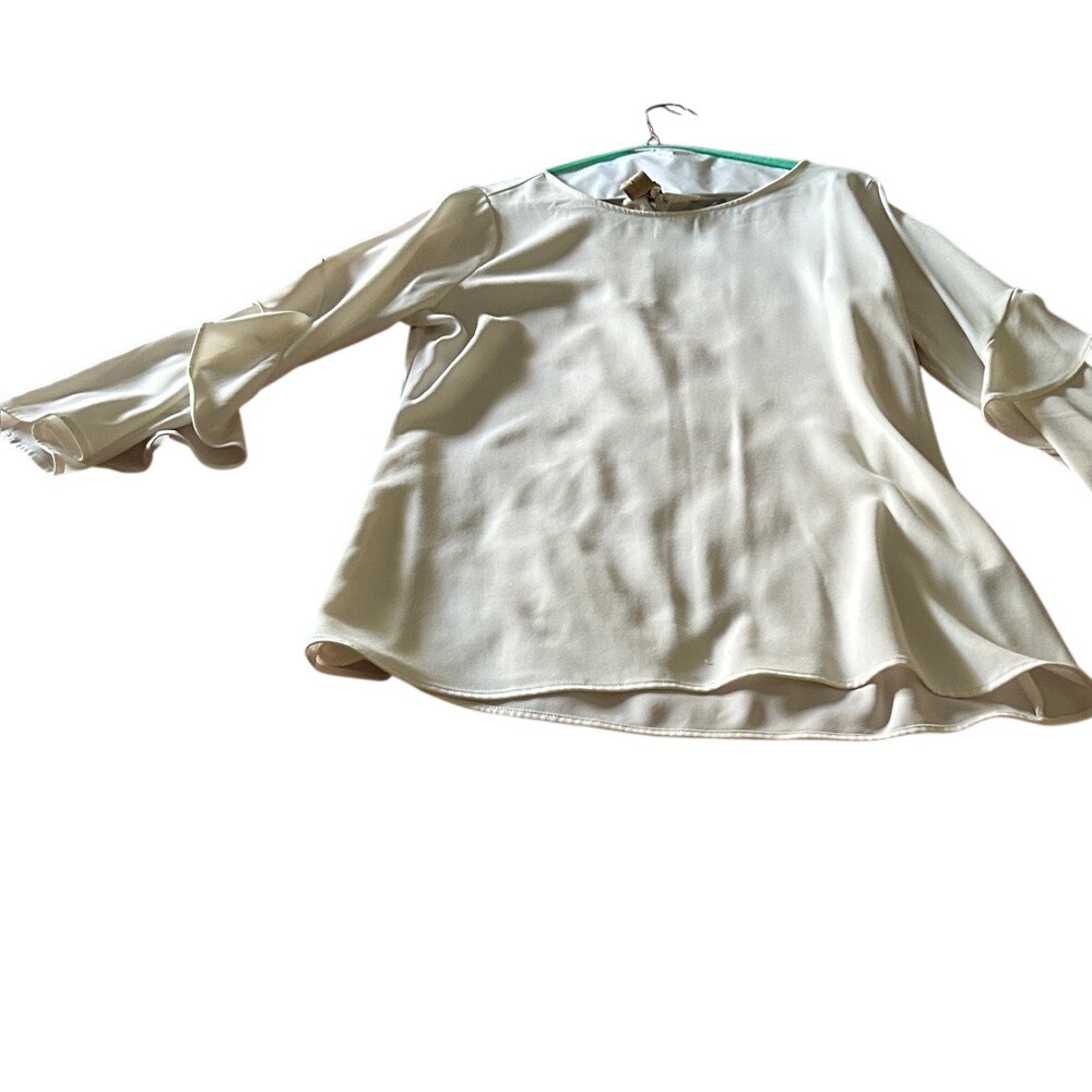 Chicos Cream Ruffle Sleeve Round Neck Tunic Top Size 1